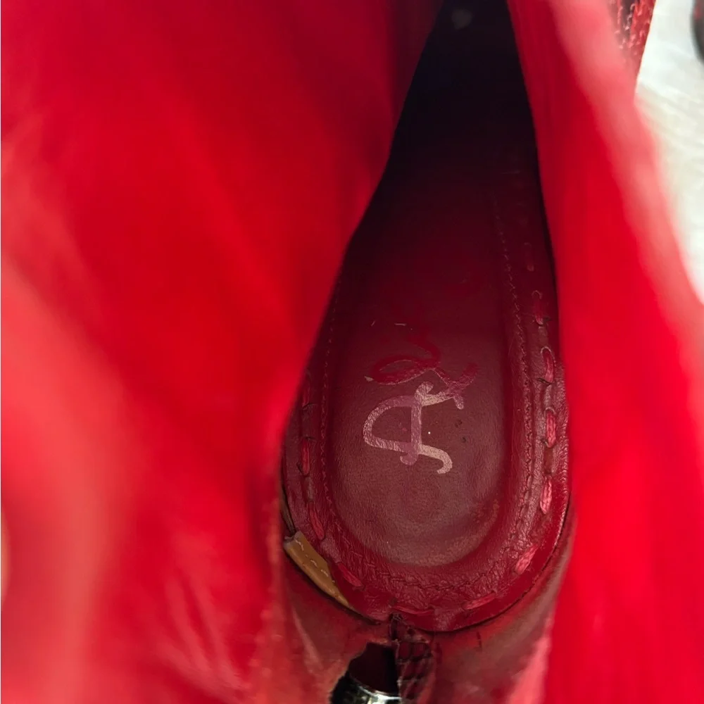 Red Snake Print High Heel Ankle Boots - Picture 7 of 10